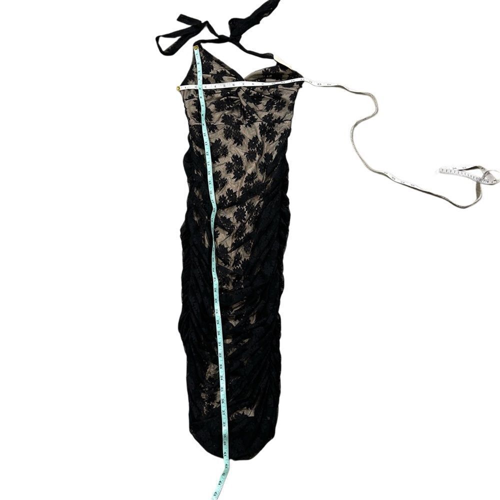 Lulus Allure Black Cream Floral Mesh Lace Ruched Bodycon Midi Dress Size Small - Picture 11 of 12